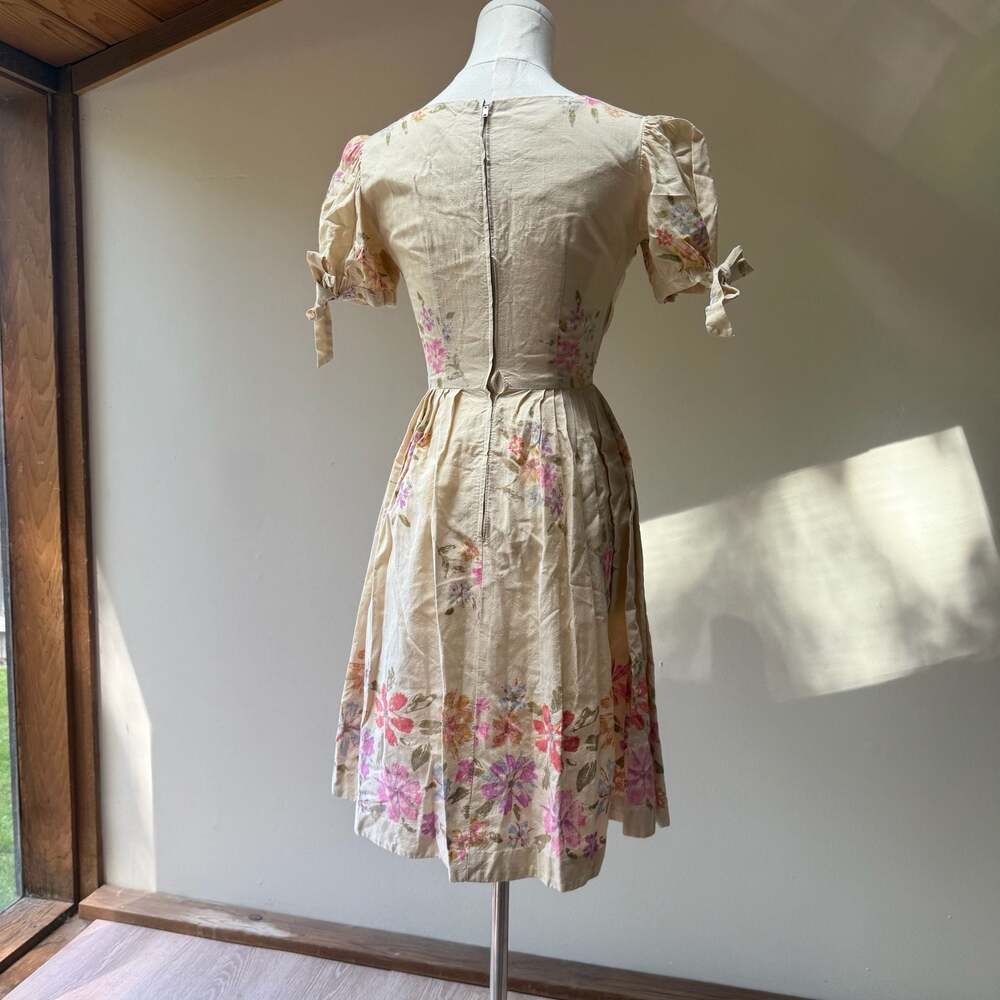 Vintage 1950s Puff Sleeve Floral Print Cotton Midi Day Dress - Picture 11 of 12